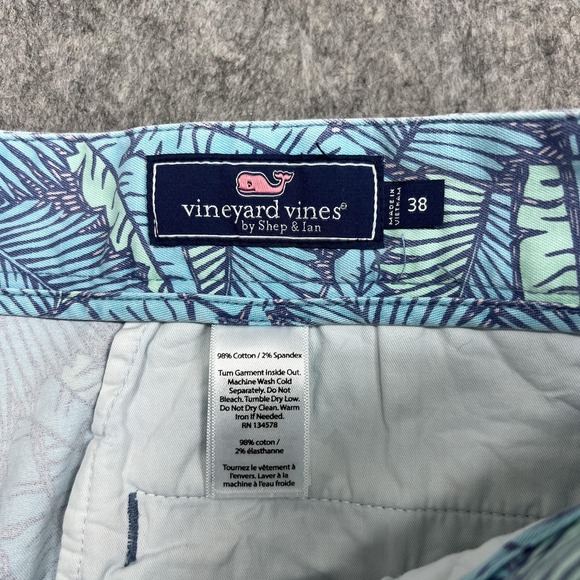 Vineyard Vines Shorts Mens 38 Blue Breaker Short Tropical Leaf Chino Stretch - Picture 3 of 16